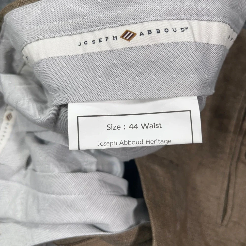 Joseph Abboud Heritage Pants Mens 44 100% Linen Leomaster Italian Brown Unhemmed